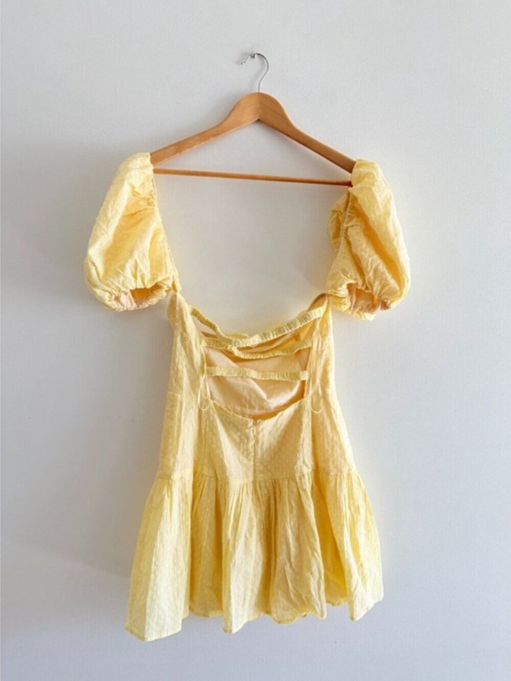 Hello Molly Curious Girl Puff Sleeve Mini Dress Pastel Yellow Size 6/ Medium - Picture 6 of 8
